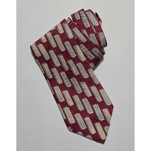 XMI Necktie Geometric Silk Burgundy Vintage USA 56x4